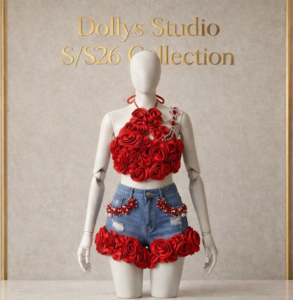 Rose covered halter neck corset co-ord