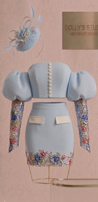 Balloon lace sleeve two piece set
