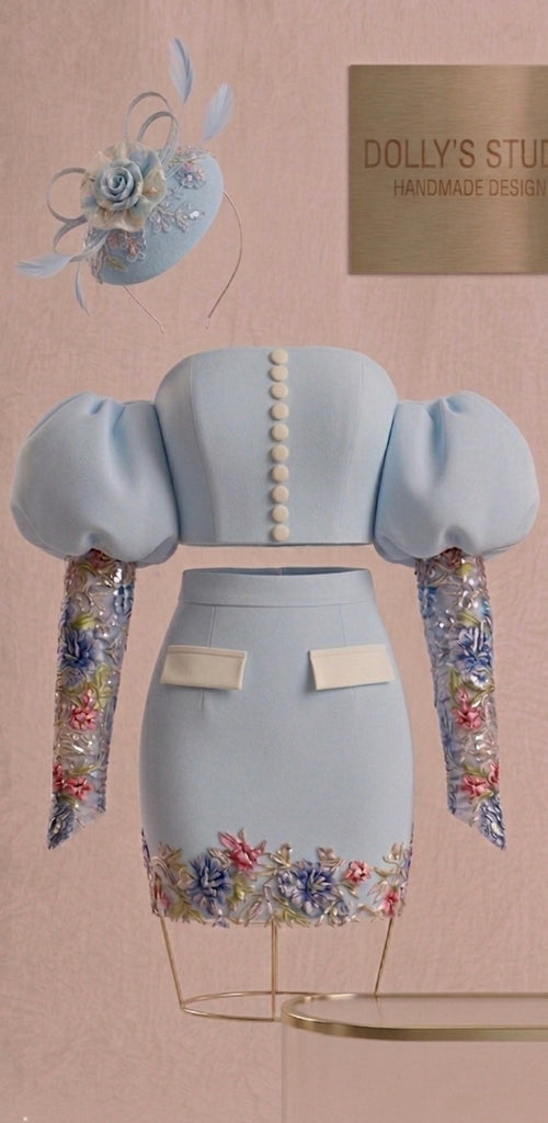 Balloon lace sleeve two piece set
