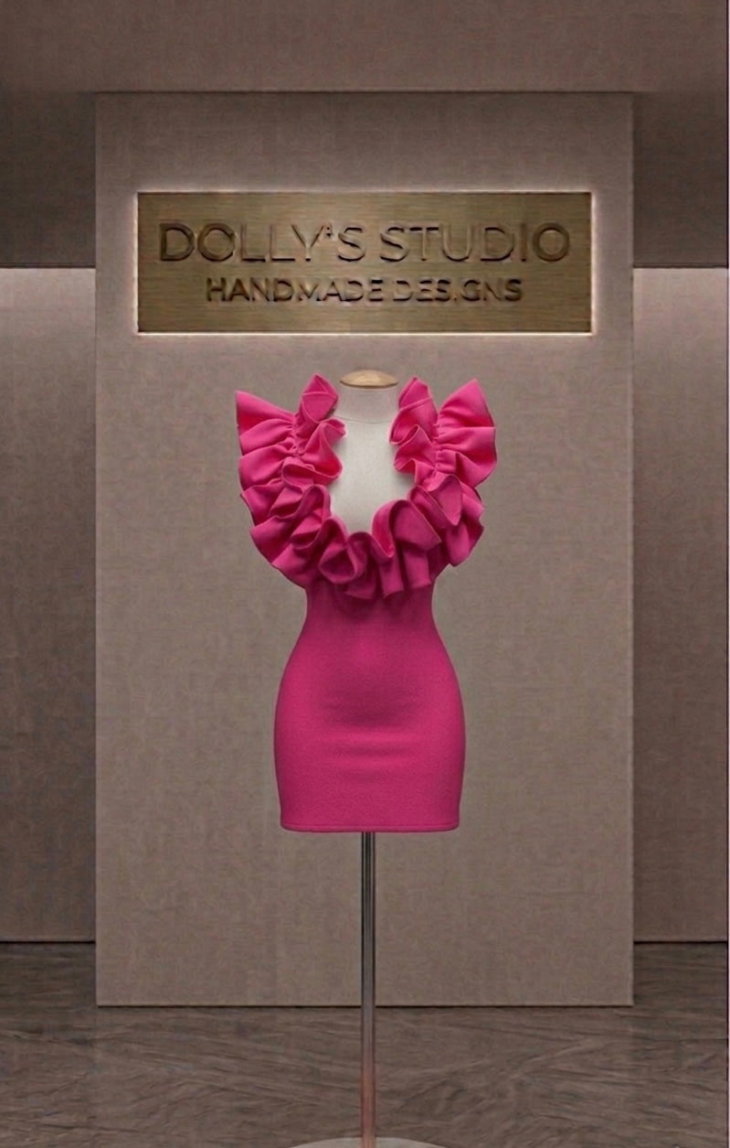 Frill low cut mini dress