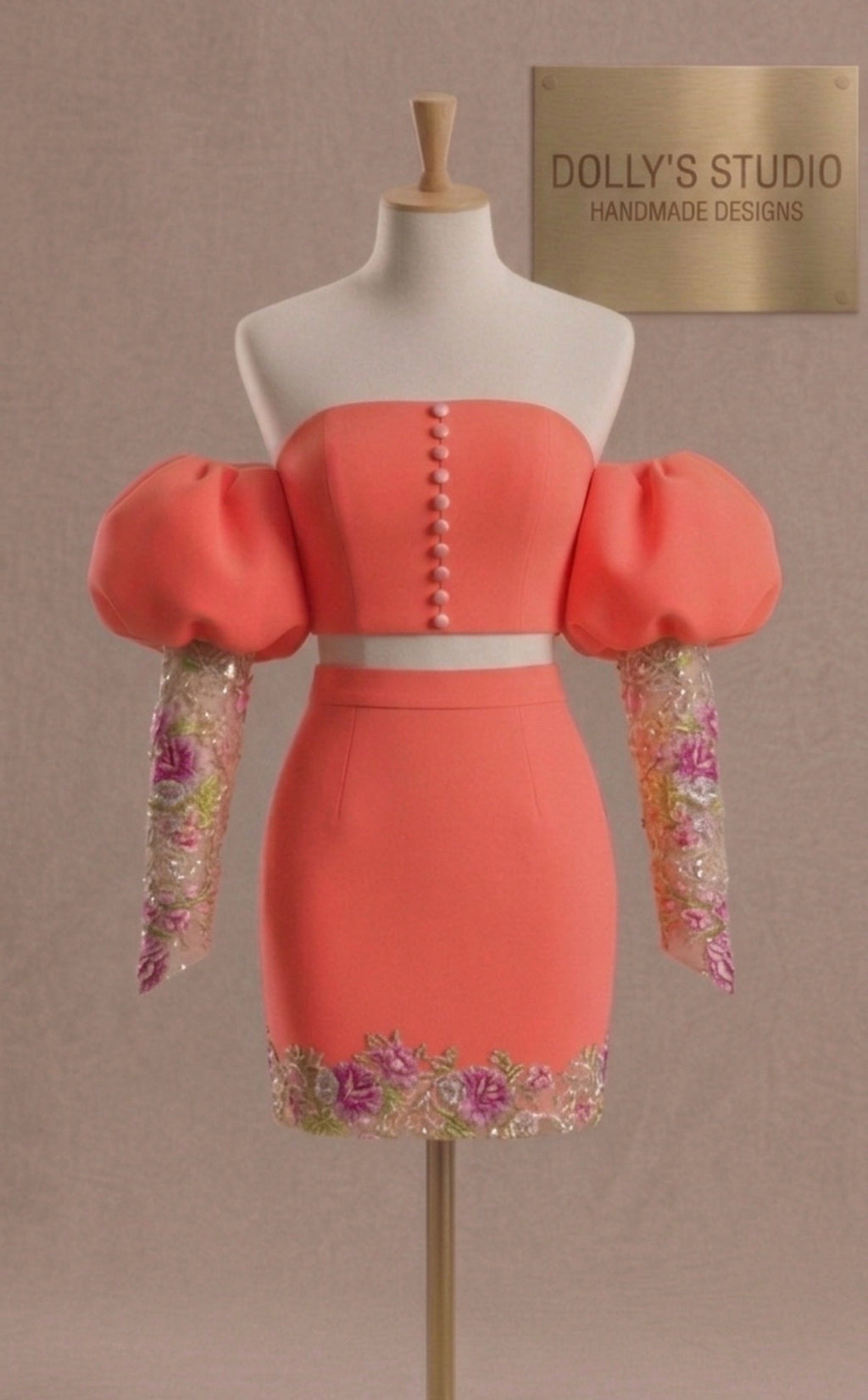 Balloon lace sleeve two piece set