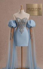 Crystal puff drape sleeve dress