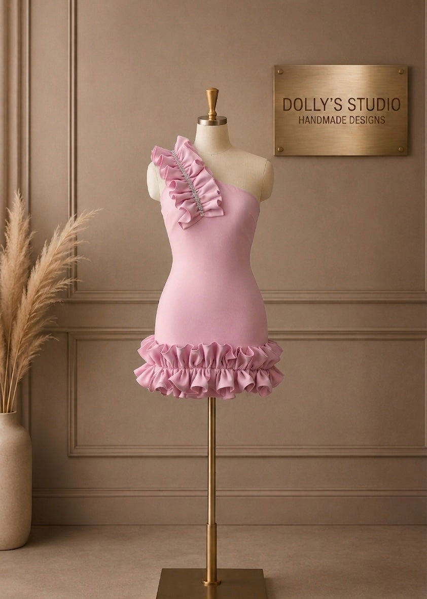 Frill one shoulder dress