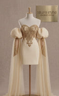 Crystal puff drape sleeve dress