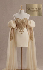 Crystal puff drape sleeve dress