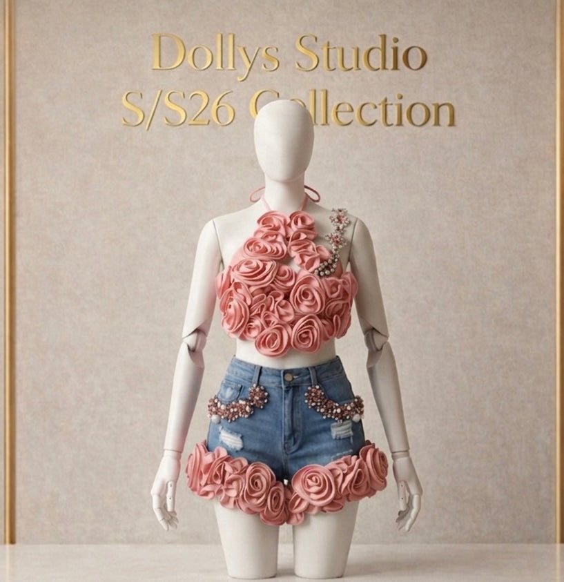 Rose covered halter neck corset co-ord