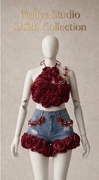Rose covered halter neck corset co-ord