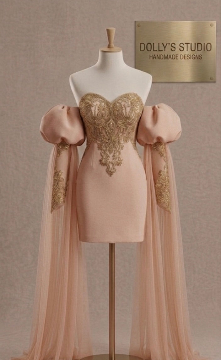 Crystal puff drape sleeve dress