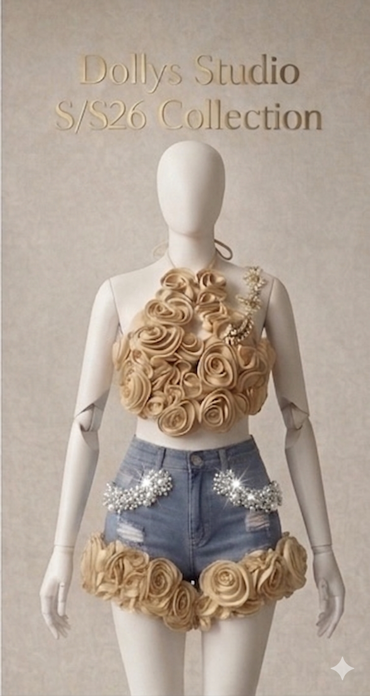 Rose covered halter neck corset co-ord