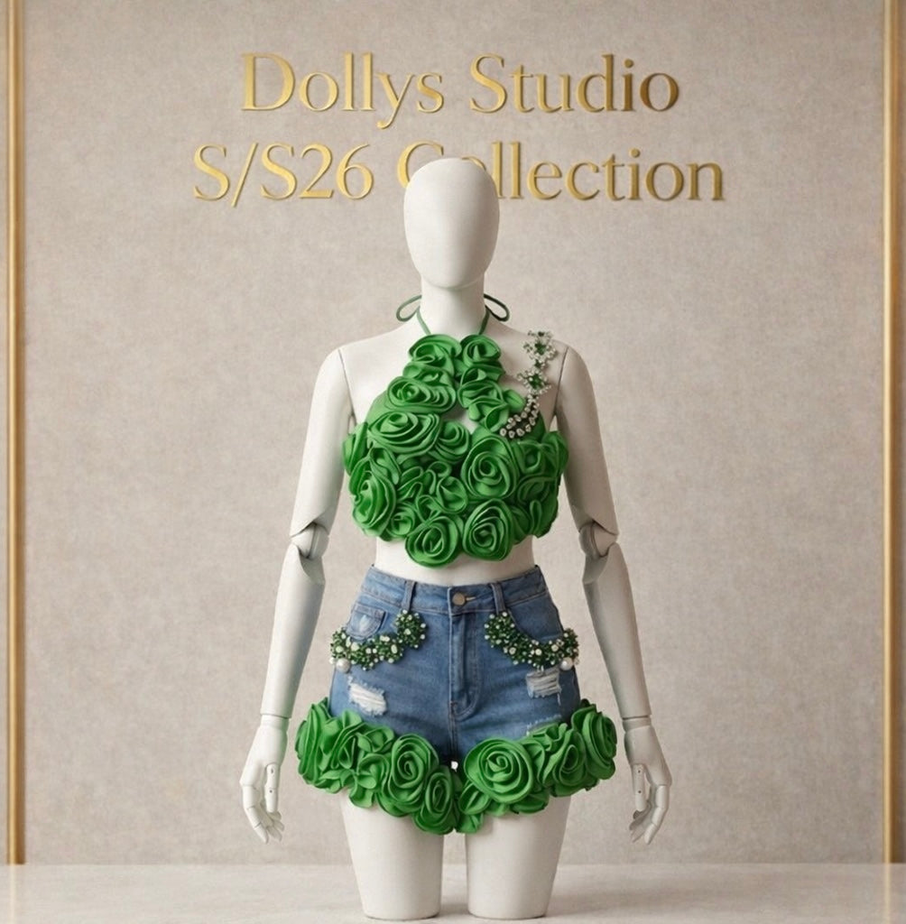 Rose covered halter neck corset co-ord
