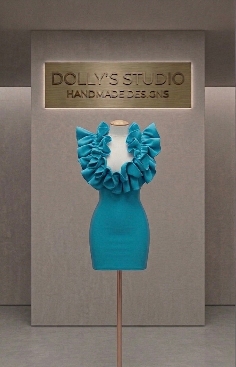 Frill low cut mini dress