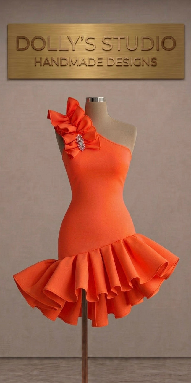 Frill bottom one shoulder dress