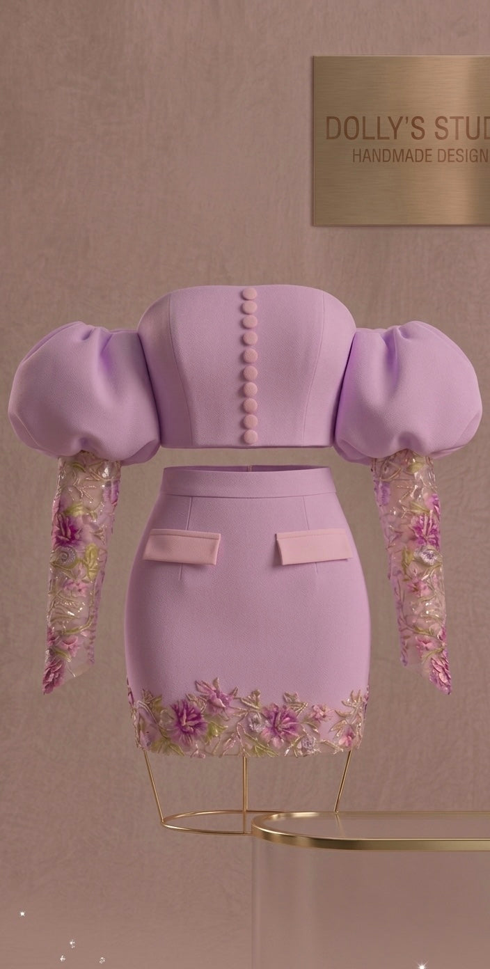 Balloon lace sleeve two piece set