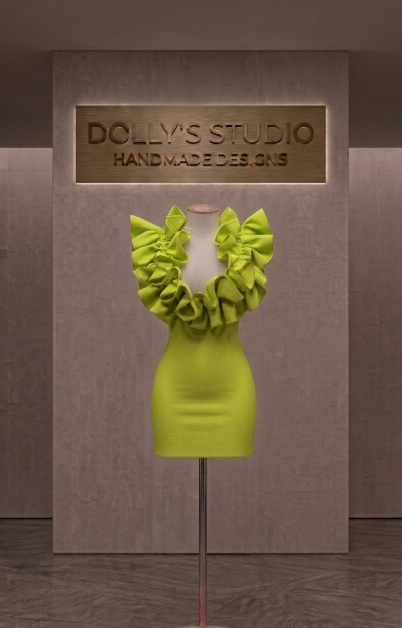 Frill low cut mini dress