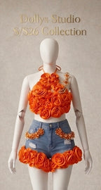 Rose covered halter neck corset co-ord