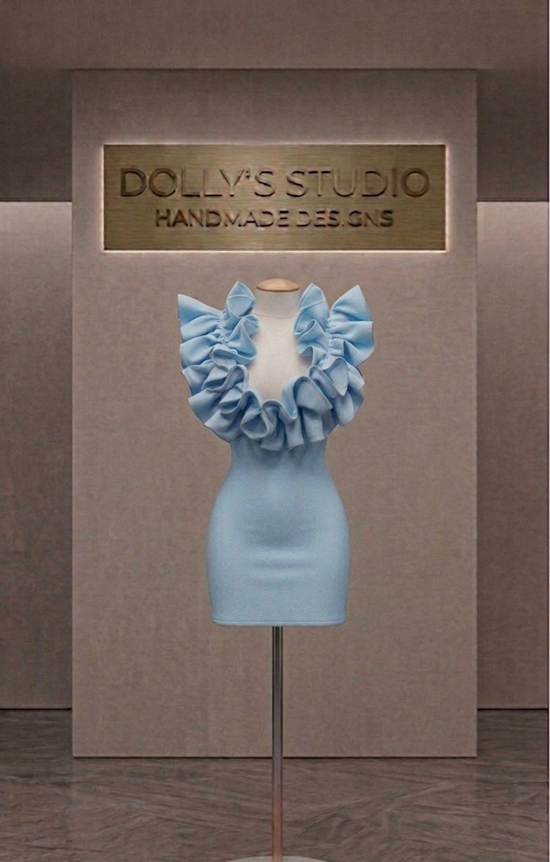 Frill low cut mini dress