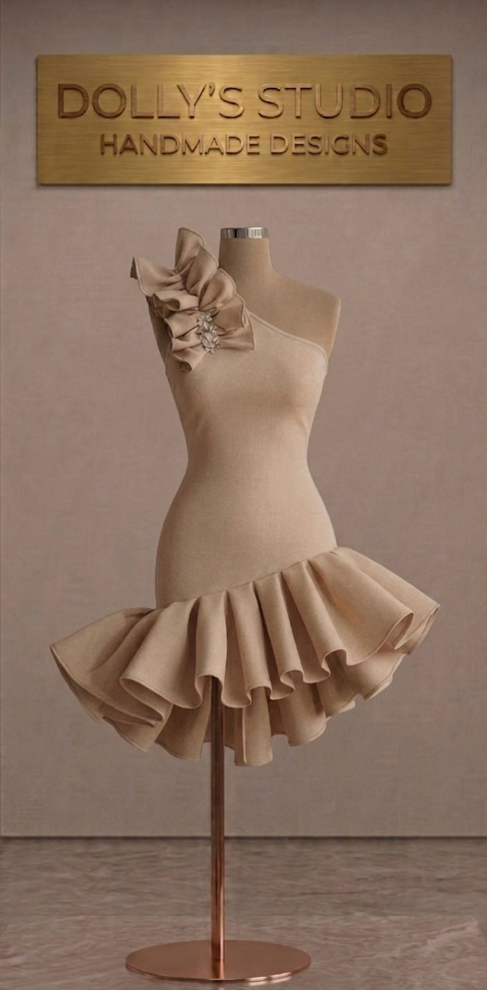 Frill bottom one shoulder dress