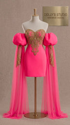 Crystal puff drape sleeve dress