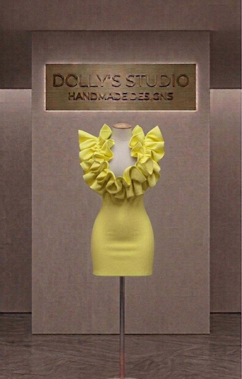 Frill low cut mini dress